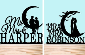 Romantic on the Moon Wedding Cake Topper Personalised Halloween Party Decoration - Picture 1 of 7