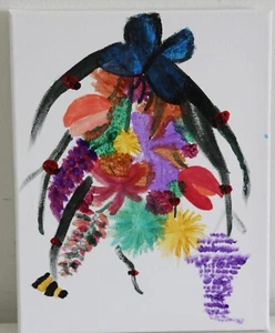 Kleine bunte Blumen Leinwand Kunst Gemälde 9,5" x 12" - Bild 1 von 7