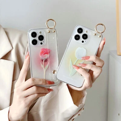 For iPhone Samsung Cute Flower Wrist strap Stand Holder Phone Case Cover Women - Image 1 of 4