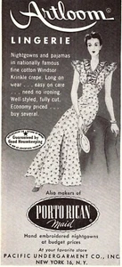 Anuncio impreso 1950 Artloom Lencería Camisones Pijamas Windsor Krinkle PEQUEÑO 2,5x5 - Imagen 1 de 1