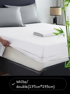 Sábana bajera blanca de lujo TC de bambú suave transpirable 2000 solo Foto 1 de 2
