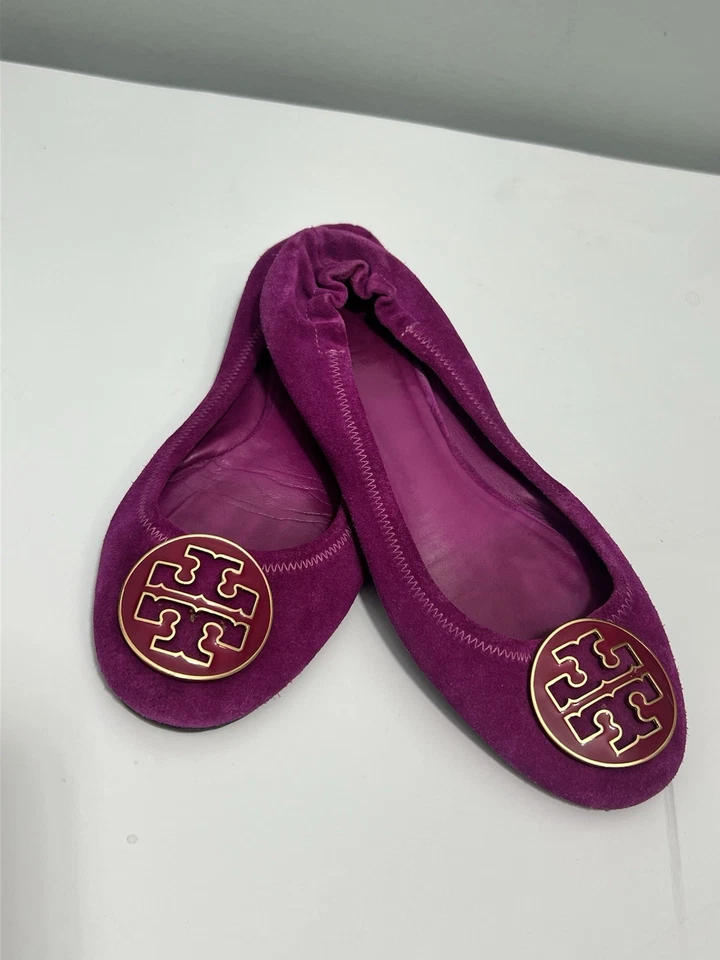 Tory Burch Ballet Reva Plano Mujer Talla 6.5 Púrpura Informal Zapatos Sin Cordones Medallón Foto 1 de 4