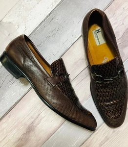 Mocasines sin cordones Moreschi de cuero marrón para hombre talla UK 8,5 marrón tejido italiano  - Imagen 1 de 18