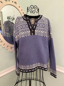 L.L. Bean Fair Isle Pullover Flieder Schneeflocke Nordic Baumwolle Strick M Mom Vintage - Bild 1 von 8