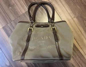 PRADA Canvas Tote Bag Auth Brown Women Italy - Picture 1 of 3