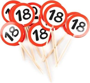 18 Geburtstag Deko Partypicks Verkehrszeichen rot/weiß Party Deko Junge Mädchen - Bild 1 von 5