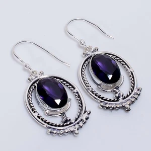 Amethyst Gemstone Vintage Style Handmade 925 Sterling Silver Earrings 1.9" w550 - Picture 1 of 5