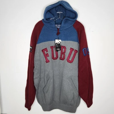 Vintage FUBU NWT Mens XL Knit Hoodie Sweater Colorblock 90s Y2k Streetwear  - Image 1 of 4