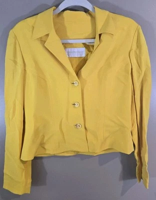 Blazer De Colección Dana Buchman 100% Amarillo Seda Con Botones, Talla 8P Foto 1 de 4