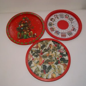 3x Vintage Weihnachten Metall Blech Serviertabletts - 33 cm - Bild 1 von 12
