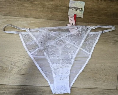 NWT Vintage Victoria's Secret White Shimmer Lace Low String Bikini Panties L - Image 1 of 3