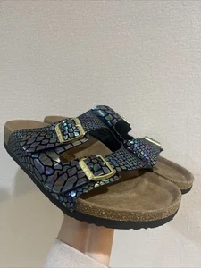 Birkenstock 245 Shiny Snake Blue Sandals, 39 L8 M6 - Picture 1 of 8