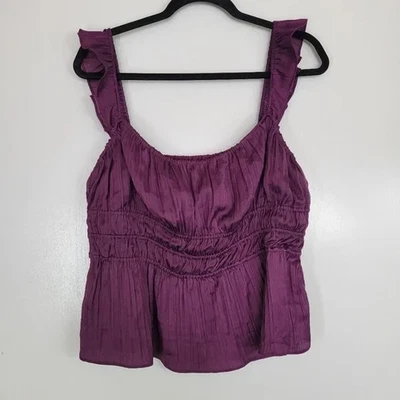 Anthropologie Tiered Plum Prune Pleated Tank Blouse Summer Lightweight Large NWT - Image 1 of 4
