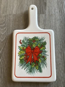 Vintage Ceramic Christmas Wreath Trivet Hot Plate White Red Green Japan - Bild 1 von 4