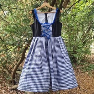 Gothic Blue & Black Gingham Corset Front German Bavarian Dirndl Dress Size 8-10 - Picture 1 of 6