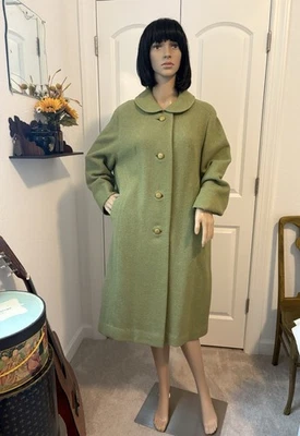Vintage 60s Green Wool Womens Coat M - Image 1 of 4