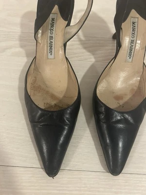 Tacones Manolo Blahnik Carolyne Azul Marino Talla 38- EE. UU. 8-70 Mil Foto 1 de 4