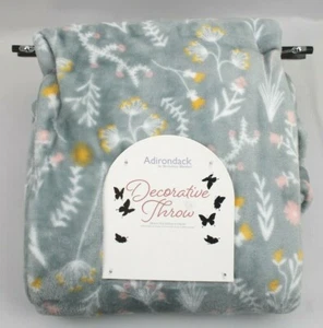 Adirondack Decorative Throw Gray w/Yellow, White & Peach Botanical Print 50"x70" - Picture 1 of 6