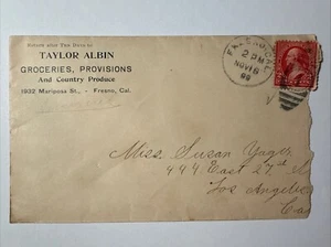Sobre De Colección 1899 Fresno CA Taylor Albin Groceries Provisions Los Angeles - Imagen 1 de 12