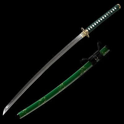  Full Tang Samurai Katana Espada Arcilla Templada T10 Acero Real Hamon Verde Saya Foto 1 de 4