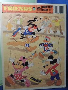 Disney Friends Sports Mickey Goofy Pluto Golden Frame Tray Puzzle EUC 1985 