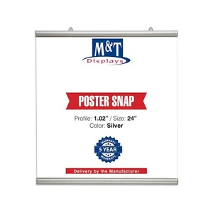 Juego de colgador a presión para póster de 24 pulgadas de montaje en pared plateado perfil de aluminio de 1,02" - Imagen 1 de 12