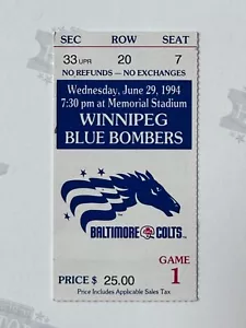 1994 CFL Winnipeg Blue Bombers at Baltimore Colts Ticket 29.06.94 - Bild 1 von 2