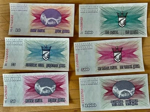 SET of , Bosnia-Herzegovina, 10;25;50;100;500;1000 1992, P-10-11-12-13-14-15 UNC - Picture 1 of 2