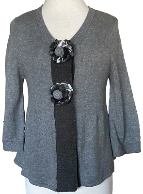 Cárdigan Suéter Gris Chalet Frente a Presión Floral Adornado Algodón Lana Gris Talla M Foto 1 de 4