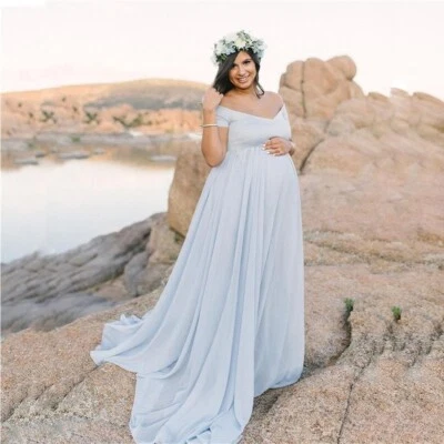 Pregnant Women Long Dress Maternity Jumpsuit Stretchy Gown Skirt For Photo Shoot - Image 1 of 4