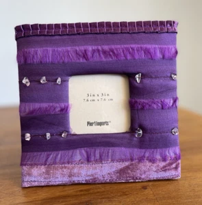 Pier 1 Imports Picture Frame Satin Beaded & Ribbon 3" x 3" Purple - Picture 1 of 4