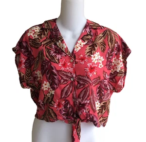 Camicia MINKPINK Cropped Tropical Island top cravatta davanti viscosa donna piccola nuova con etichette! - Foto 1 di 3