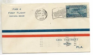 1st Flight FAM 4 Havana to Miami Cover 1928 VF - Picture 1 of 1