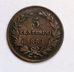 SAN MARINO VECCHIA MONETAZIONE 5 CENTESIMI 1864 MILANO RARO - Foto 1 di 3