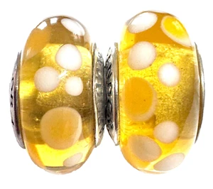 (PAIR) Authentic Pandora Retired Sterling Silver Yellow Bubbles Murano 790687 - Picture 1 of 7