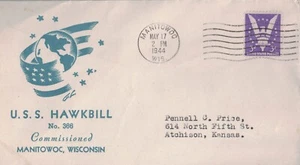 17. Mai 1944 Marinebrief, Inbetriebnahme der USS Hawkbill SS-366, Manitowoc WI - Bild 1 von 1
