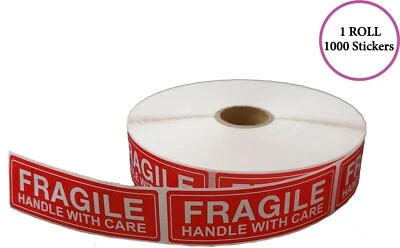 FRAGILE - HANDLE WITH CARE Stickers, 1X3, (1000 Per Roll) - Image 1 of 3