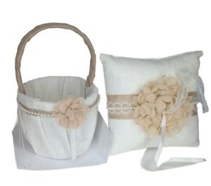 New Amscan Flower Girl Basket & Ring Pillow Burlap Rustic Wedding Decor Set