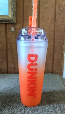Vaso con pajita DUNKIN' DONUTS 2024 24 onzas naranja esmerilado Foto 1 de 4