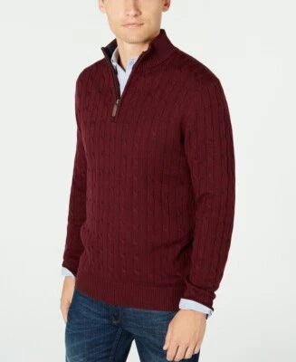 Suéter de algodón tejido con cable Club Room para hombre con un cuarto de cremallera, M Foto 1 de 4