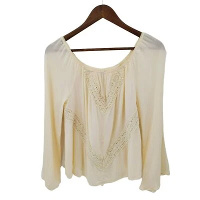 Rue21 Womens Crochet Boho Peasant Top Blouse XS Ivory Long Sleeve Wide Sleeve - Image 1 of 4