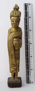 Templo budista de teca de la Edad Oscura de Laos reliquia de Buda de pie adorno hoja de oro - Imagen 1 de 2