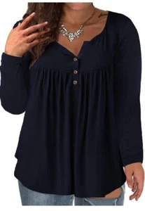VISLILY Women's Plus Size Henley Long Sleeve Button Up Blouses Sz 16W - Picture 1 of 3