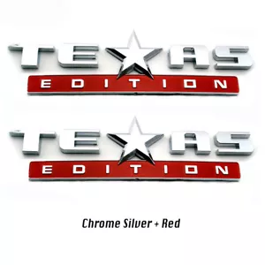 2PC TEXAS EDITION EMBLEM Silver+Red CHEVY SILVERADO SIERRA UNIVERSAL TRUCK DECAL - Bild 1 von 9