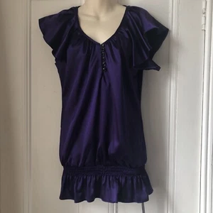 Star by Julienne Macdonald lila Satin Rüschenärmel Top Größe 10 - Bild 1 von 6