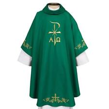 Castel Gandolfo Collection Green Chasuble Gothic Style with Cowl Collar 59x51 in