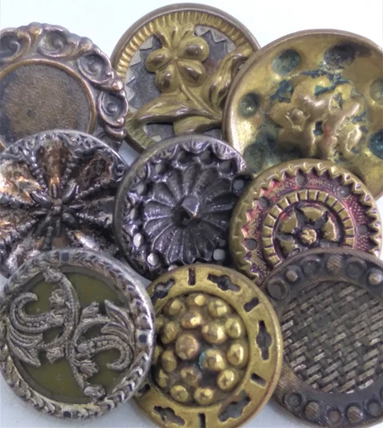 Antique Vintage Metal Buttons Victorian Twinkle Brass Floral Designs Tints Cover
