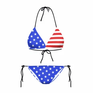 1 Set Fashion American Flag Swimwear Patriotic Bikini Swimsuit Set Women New - Picture 1 of 12