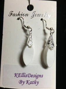 Polymer Clay Earrings White Ovals on Silver Tone Handmade KEllis OOAK - Picture 1 of 2