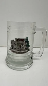 Happy Holidays Christmas Glass Mug With Pewter Badge Beautiful! - Picture 1 of 8